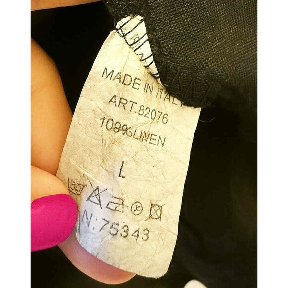 Romeo Giulia Women's 100% Linen Black Lace Trim Button Artsy Blouse Top Large - Picture 6 of 7